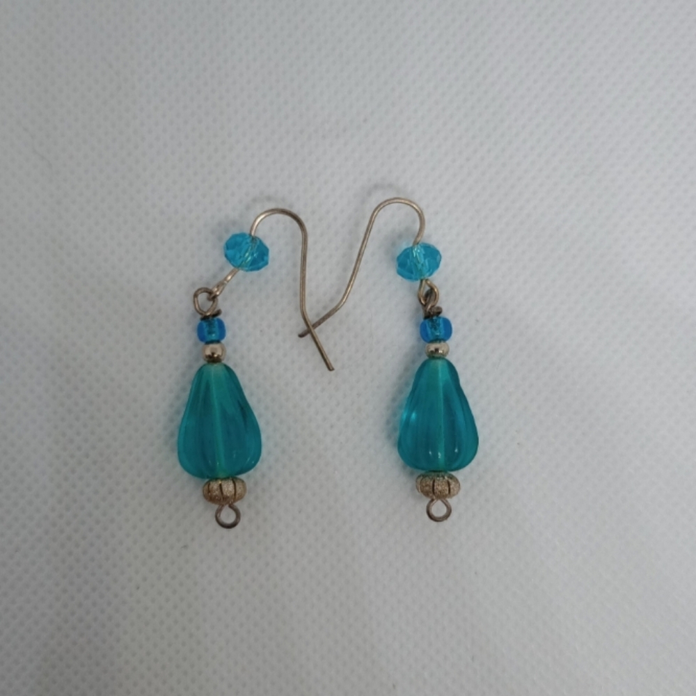 Handmade Aqua Blue Teardrop Earrings Dangle Pear Shaped Silver Bohemian Artisan